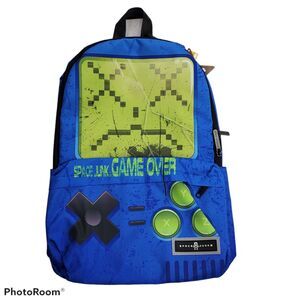 Space Junk Bookbag Backpack 18.5" Game Over Gamer Green Blue Controller NWT